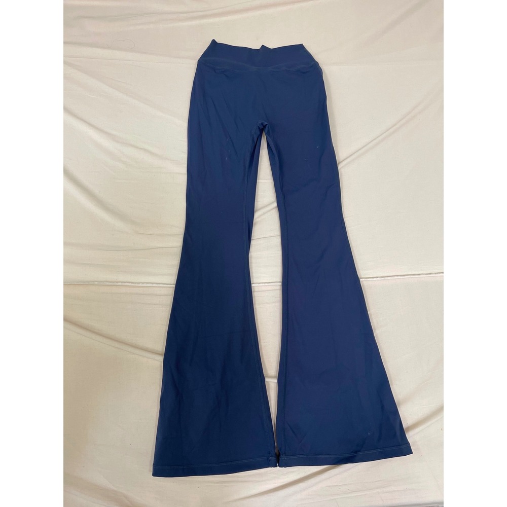 OQQ Navy Blue Ruched Back Flare Leggings Cargo Pocket Yoga Pants Small